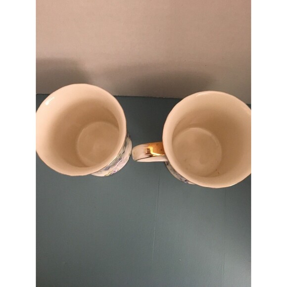 ND EXCLUSIVE PURPLE IVORY AND GOLD FLORAL COFFE TEA MUGS /CUPS GOLD TRIM - Picture 2 of 5